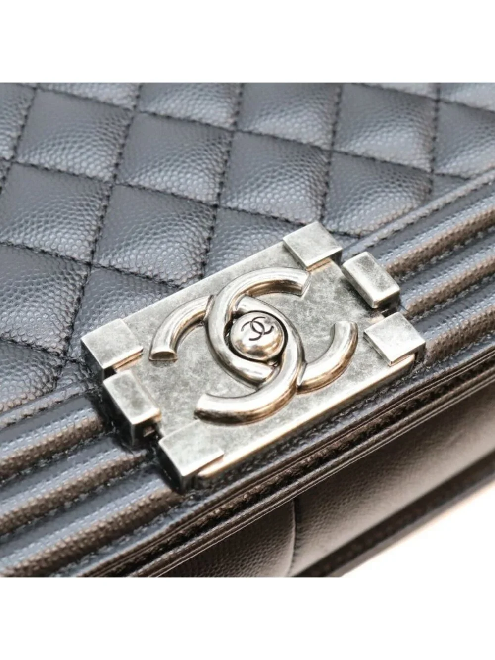 Chanel Black Caviar Silver Boy 25 Medium Chain Shoulder Bag
